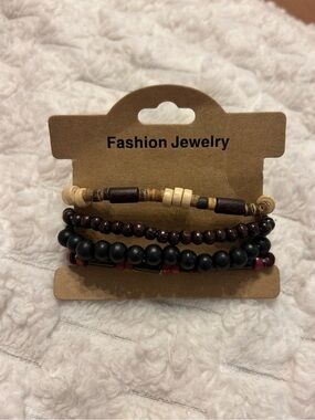 Boho Wooden Beaded Stretch Bracelet Set | 4-Piece Brown & Black Stack Unisex